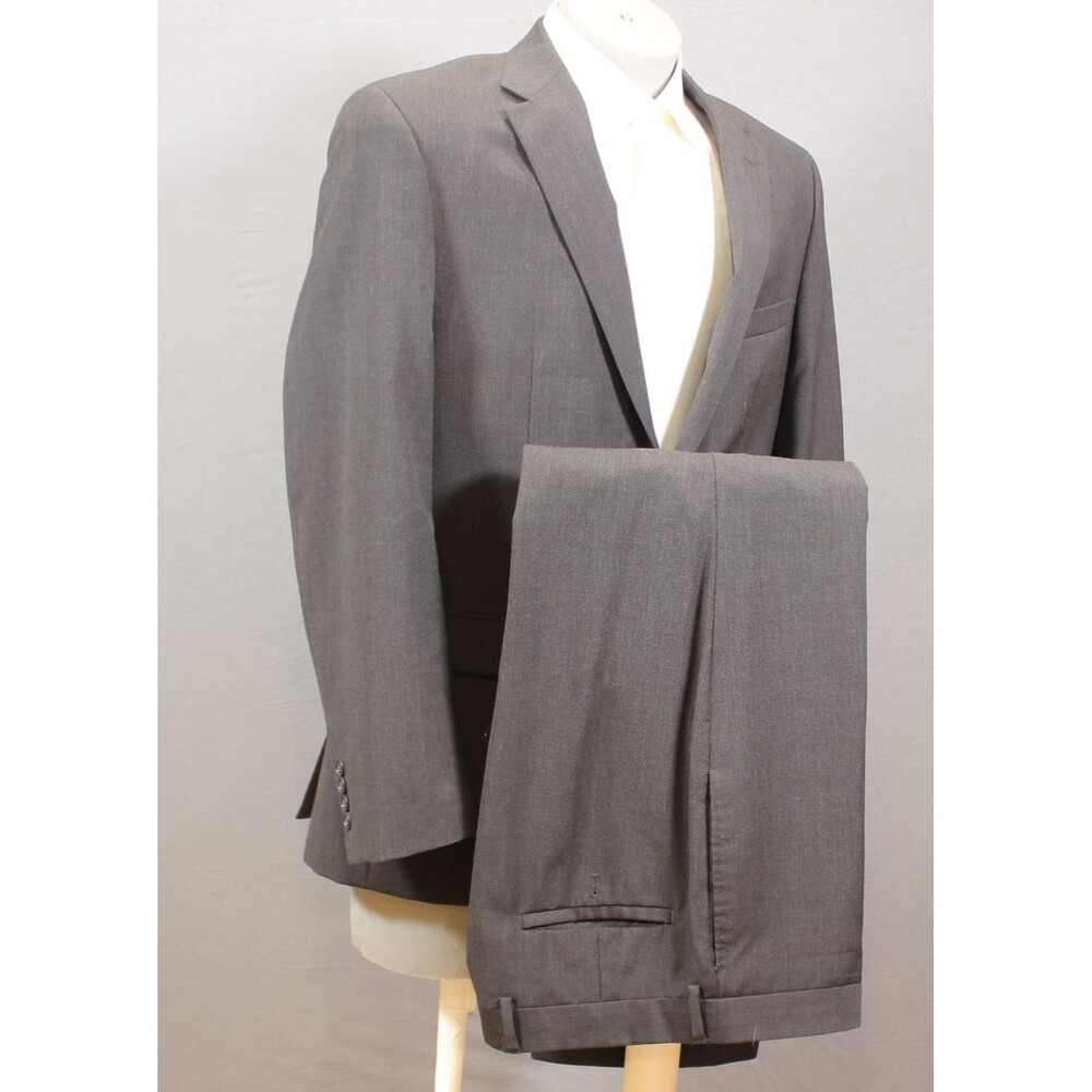 Pronto Uomo 2 Piece Suit Mens Gray 2 Button Wool Blend 42L Flat Fronts 36" Waist